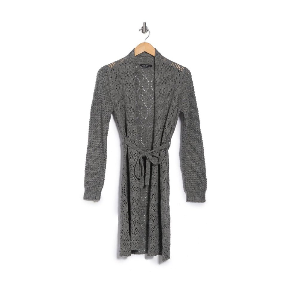 NEW Vertigo Women Wool Crochet Belted Long Sleeve Duster Cardigan Knit Sweater - Picture 4 of 5
